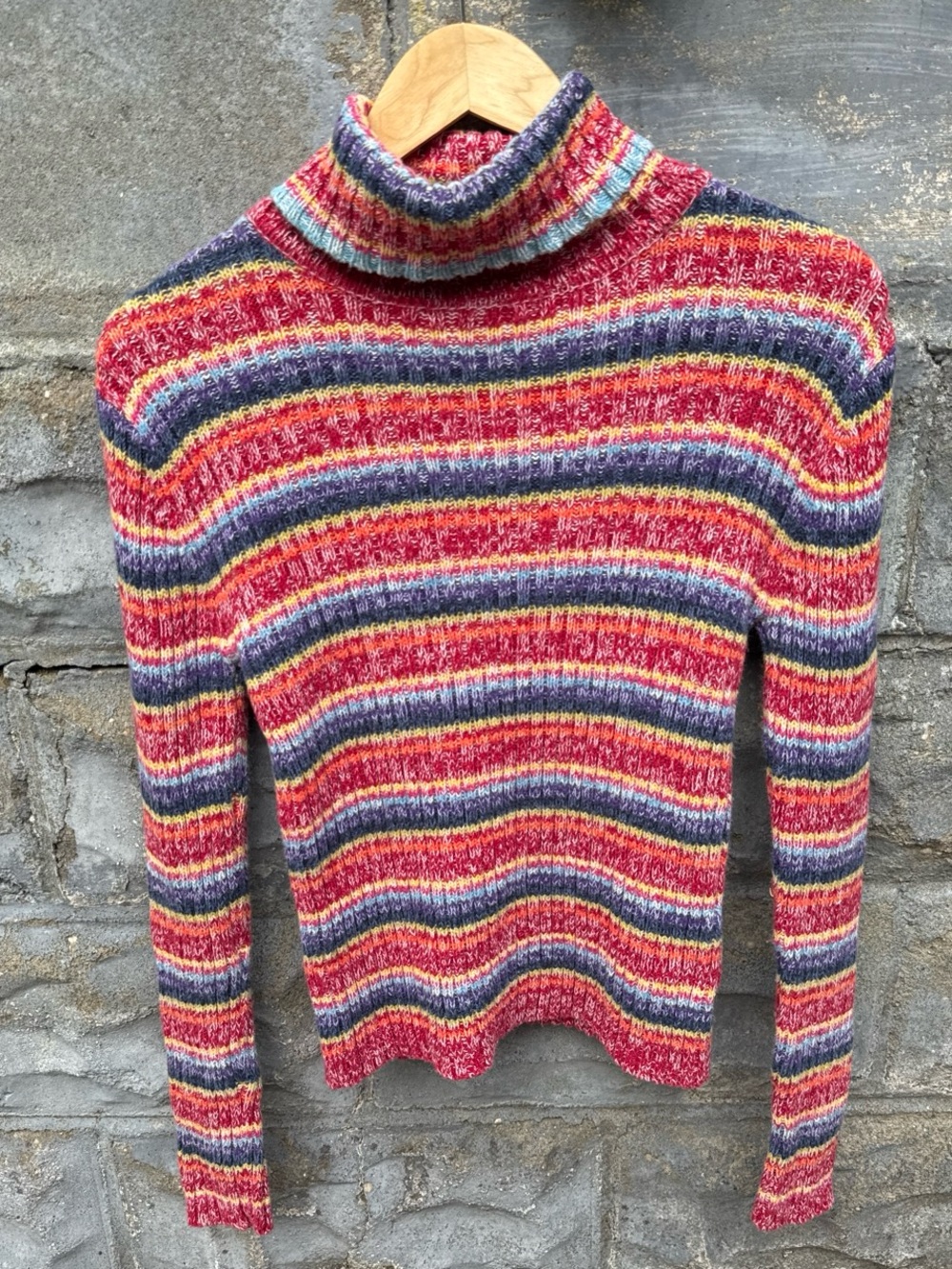Vintage Striped Turtleneck Sweater Medium Knit Y2K